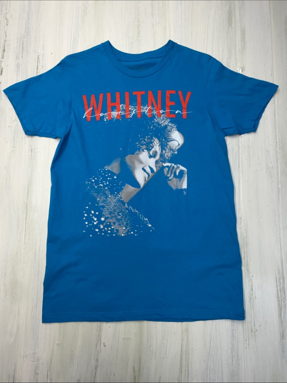 Whitney Houston Blue Graphic Tee Short Sleeve Crewneck T-Shirt Sz M